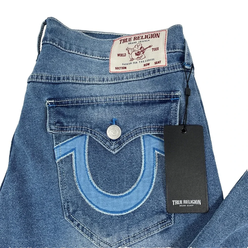 New True Religion Geno SN HS Appliqué Flap Slim Relaxed Jeans Mens 34x32 NWT